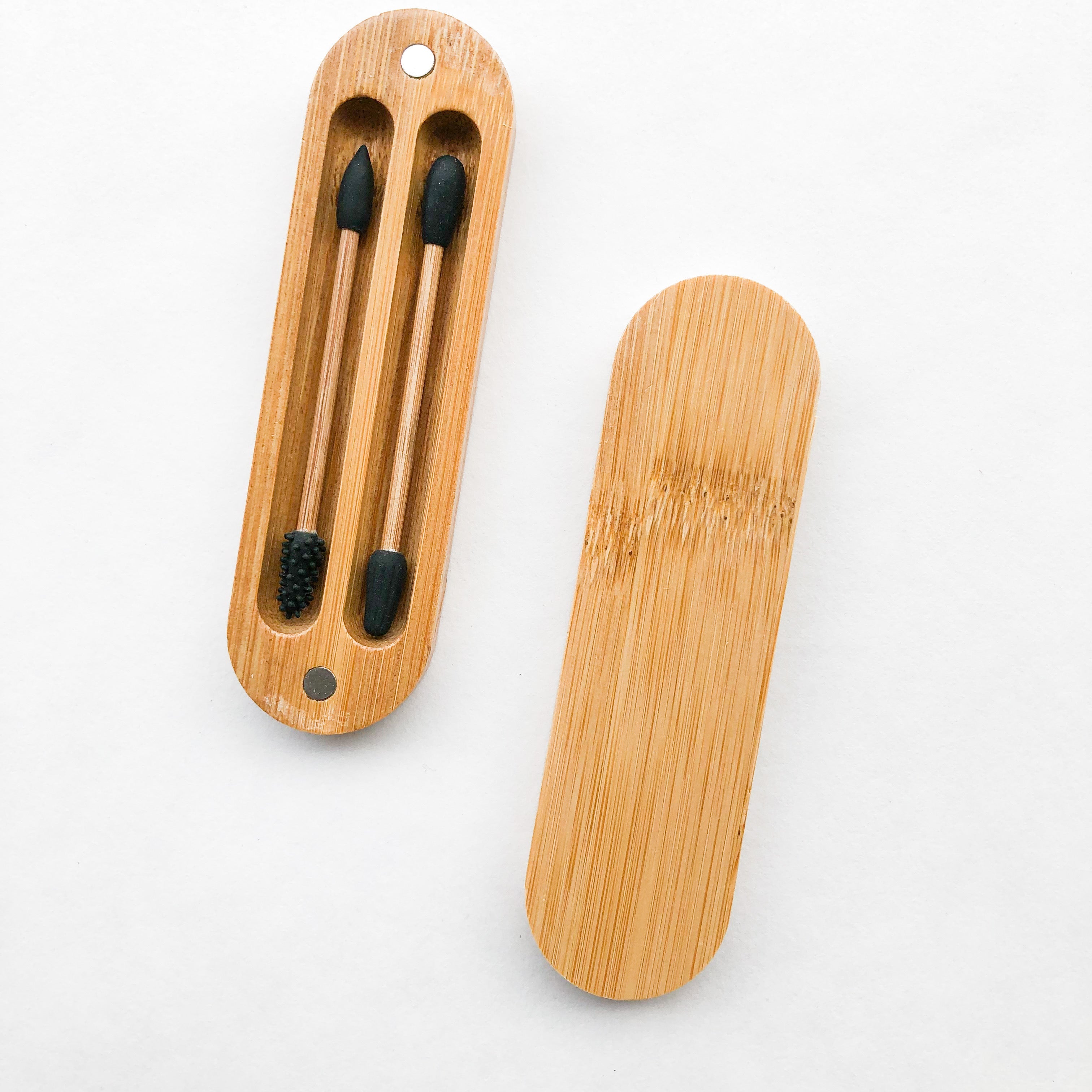 Reusable Plastic Free Bamboo Silicon Q-Tips with Bamboo Case | Zero Waste Biodegradable Bamboo Swabs | Sustainable Bathroom
